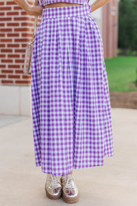 Here For The Memories Purple Gingham Midi Skirt