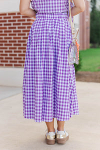 Here For The Memories Purple Gingham Midi Skirt