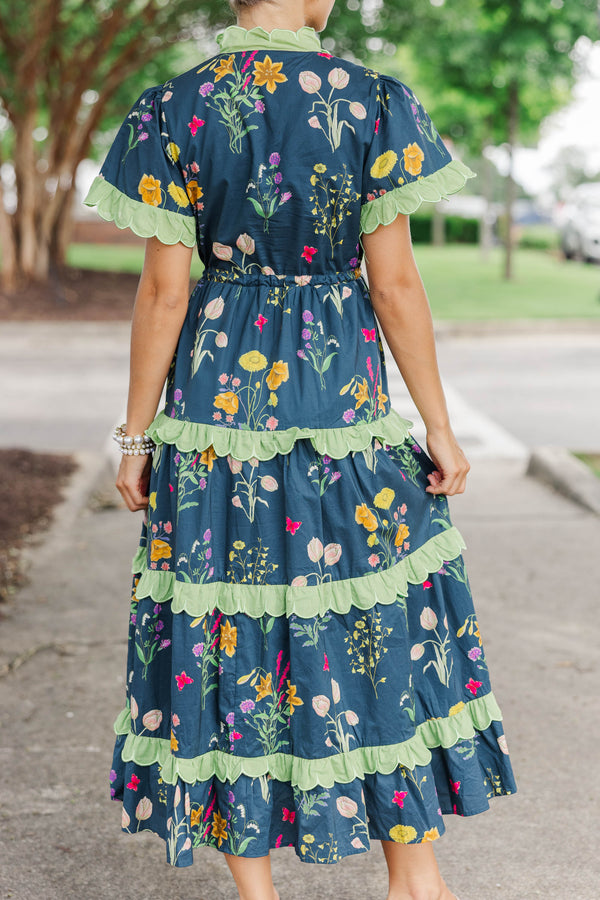 Hear You Out Navy Floral Midi Dress