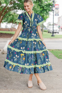 Hear You Out Navy Floral Midi Dress