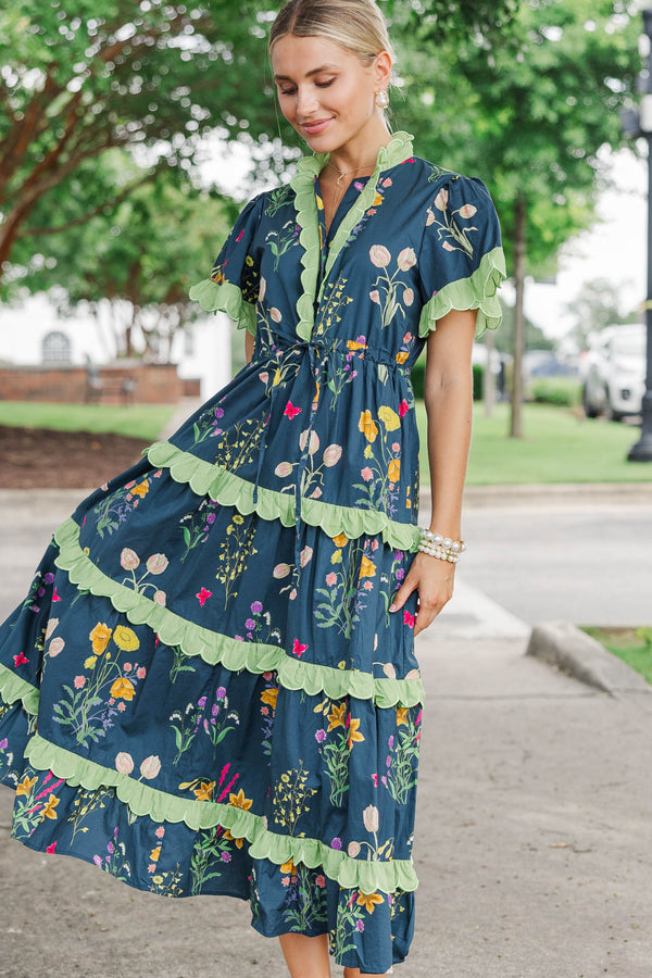 Hear You Out Navy Floral Midi Dress