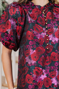 See The Light Red Brocade Midi Dress