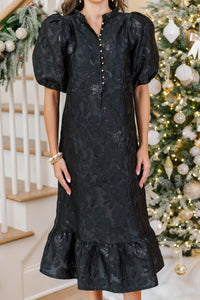 See The Light Black Brocade Midi Dress