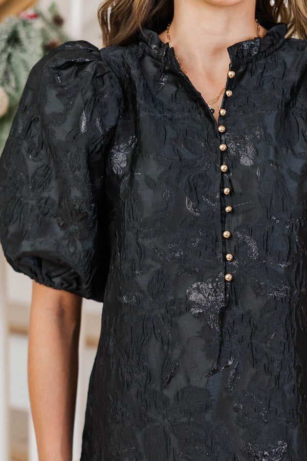 See The Light Black Brocade Midi Dress