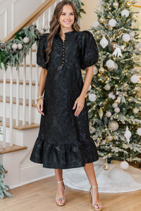See The Light Black Brocade Midi Dress
