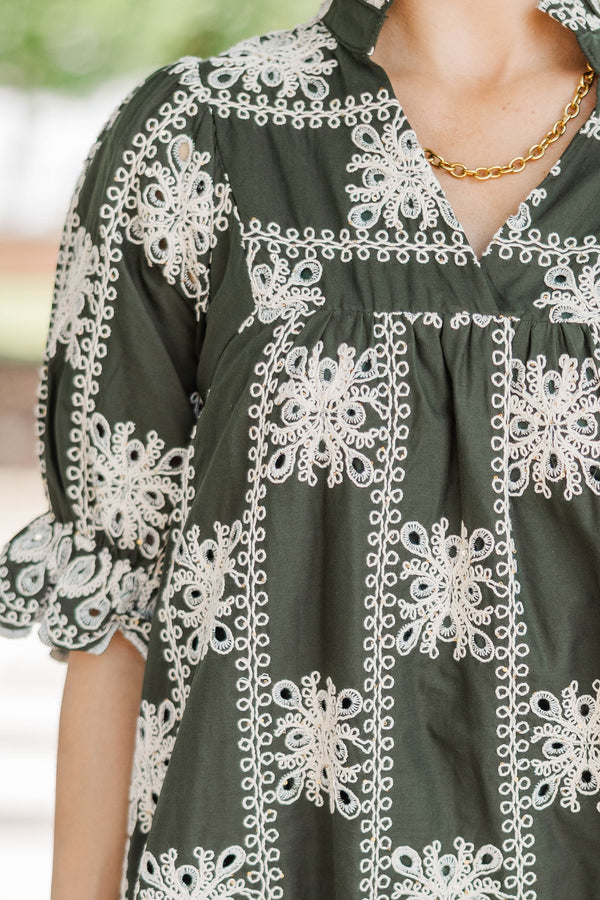 Between Then And Now Green Eyelet Dress