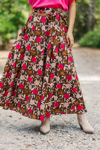 The Club Brown Floral Midi Skirt