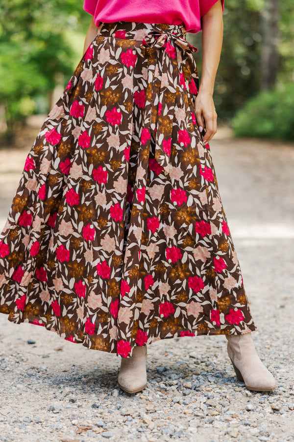 The Club Brown Floral Midi Skirt