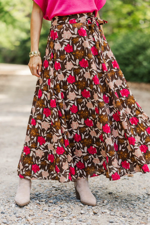 The Club Brown Floral Midi Skirt