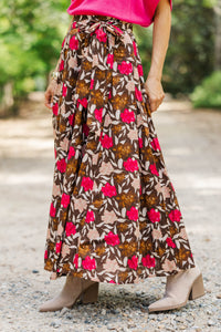The Club Brown Floral Midi Skirt