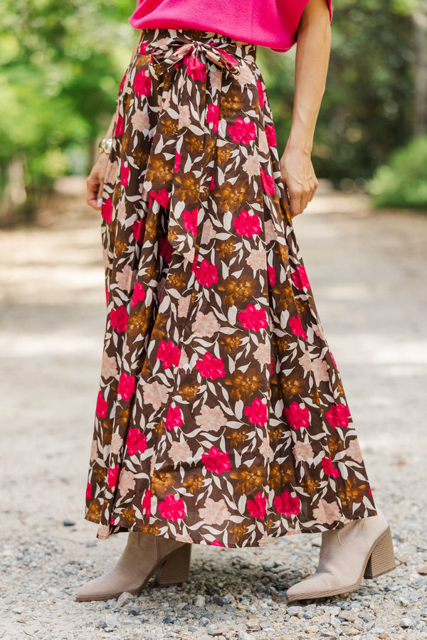The Club Brown Floral Midi Skirt