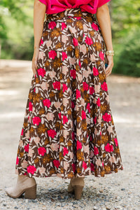 The Club Brown Floral Midi Skirt