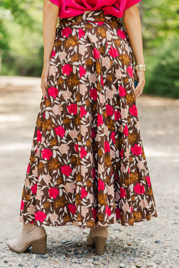 The Club Brown Floral Midi Skirt