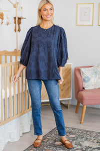 NURSING COLLECTION: Always Understood Navy Embroidered Blouse