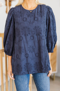 NURSING COLLECTION: Always Understood Navy Embroidered Blouse