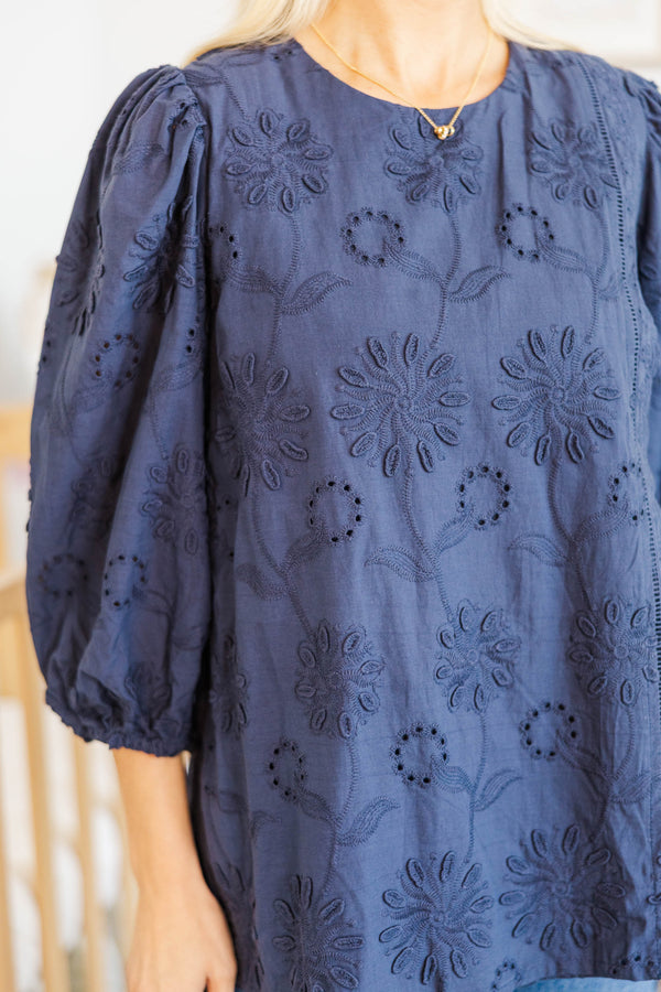 NURSING COLLECTION: Always Understood Navy Embroidered Blouse