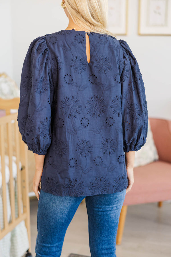 NURSING COLLECTION: Always Understood Navy Embroidered Blouse