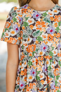 Girls: All True Brown Floral Tiered Dress