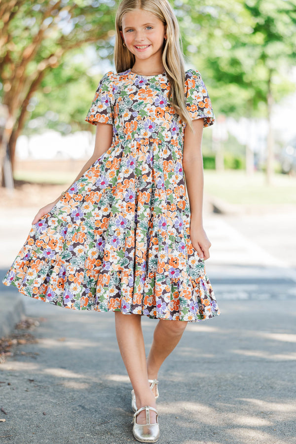 Girls: All True Brown Floral Tiered Dress