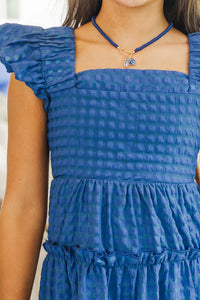Girls: Think About It Navy Textured Midi Dress