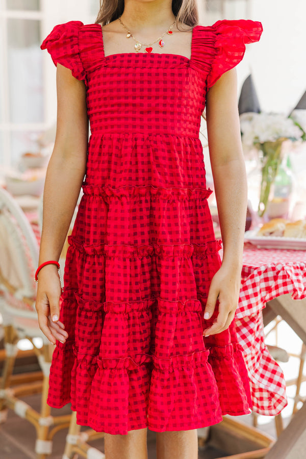 Girls: Think About It Red Textured Midi Dress