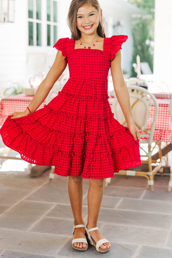 Girls: Think About It Red Textured Midi Dress