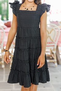Girls: Think About It Black Textured Midi Dress