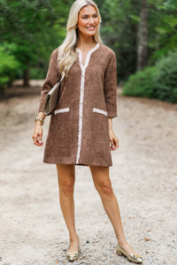 Speak Up Brown Tweed Dress
