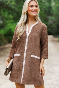 Speak Up Brown Tweed Dress