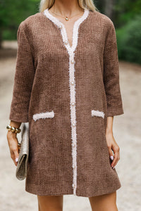 Speak Up Brown Tweed Dress