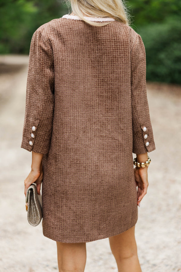 Speak Up Brown Tweed Dress