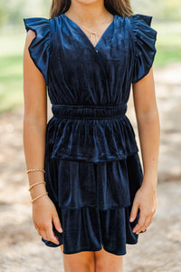Girls: Find Yourself Navy Velvet Dress