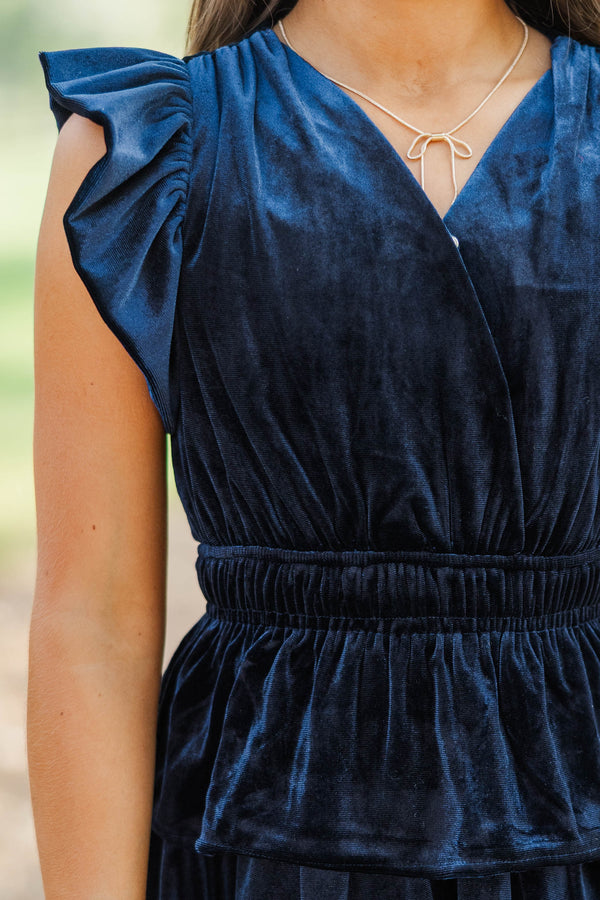 Girls: Find Yourself Navy Velvet Dress