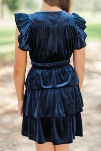 Girls: Find Yourself Navy Velvet Dress