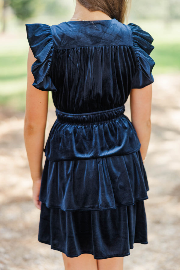 Girls: Find Yourself Navy Velvet Dress