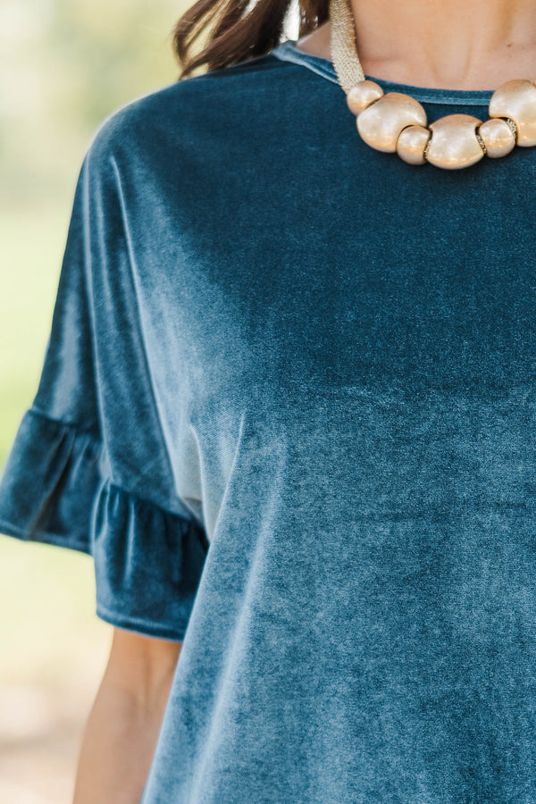 Everyday Treasure Teal Velvet Blouse