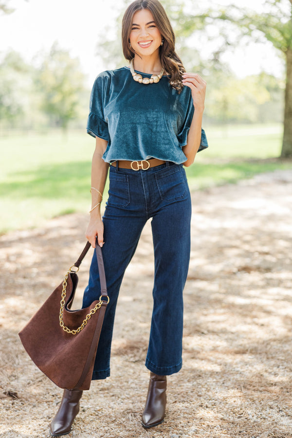 Everyday Treasure Teal Velvet Blouse