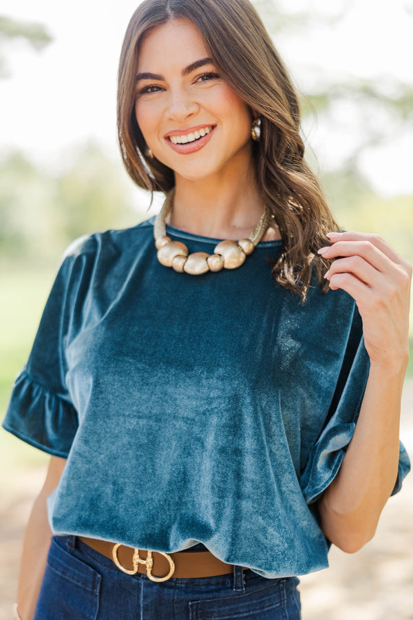 Everyday Treasure Teal Velvet Blouse