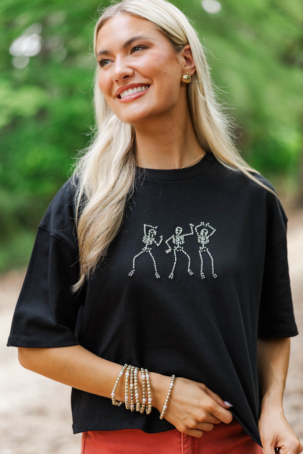 Haunted Charm Black Embellished Skeleton Tee