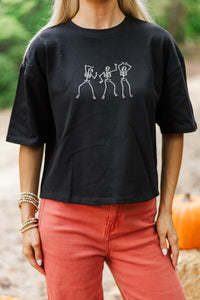 Haunted Charm Black Embellished Skeleton Tee