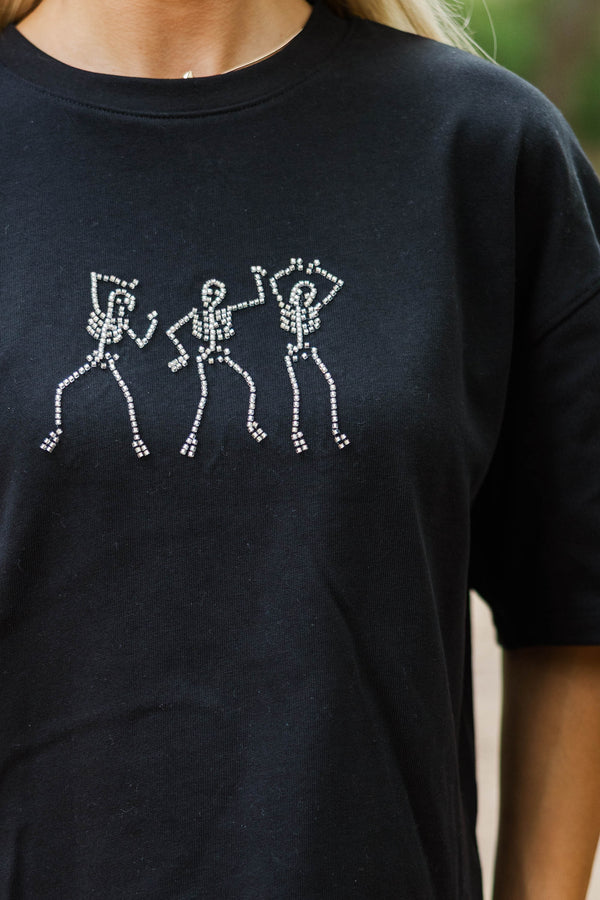 Haunted Charm Black Embellished Skeleton Tee