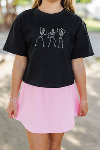 Girls: Haunted Charm Black Embellished Skeleton Tee