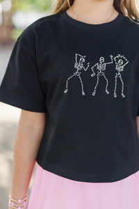 Girls: Haunted Charm Black Embellished Skeleton Tee