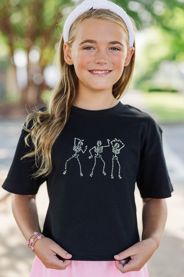 Girls: Haunted Charm Black Embellished Skeleton Tee