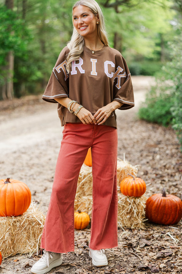 This Is Halloween Brown Trick or Treat Embroidered Tee