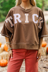 This Is Halloween Brown Trick or Treat Embroidered Tee