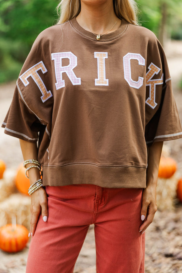 This Is Halloween Brown Trick or Treat Embroidered Tee