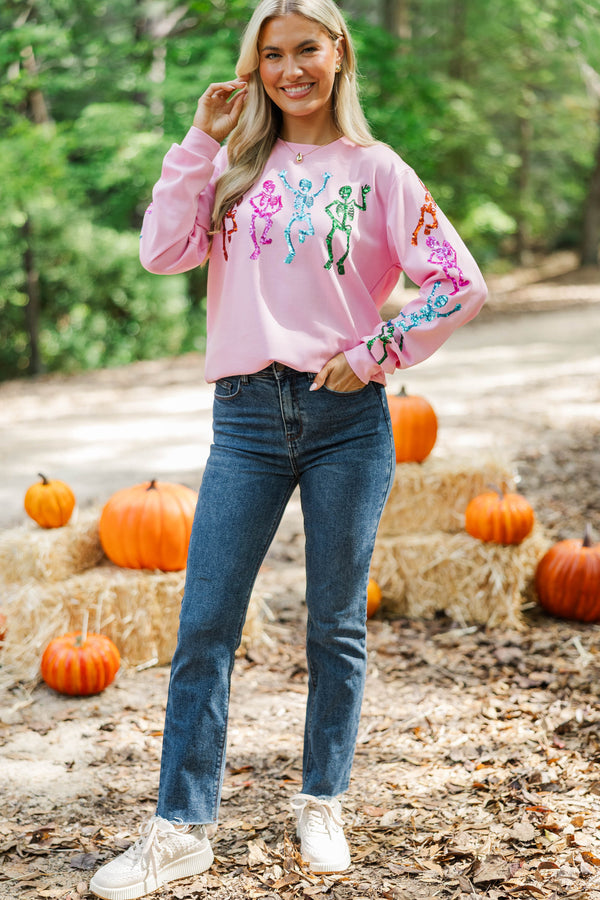 Sweet & Spooky Pink Sequin Skeleton Sweatshirt