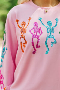 Sweet & Spooky Pink Sequin Skeleton Sweatshirt