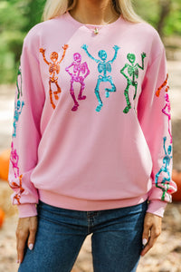 Sweet & Spooky Pink Sequin Skeleton Sweatshirt